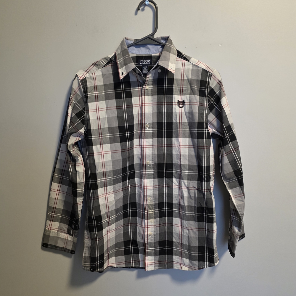 Chaps Boy's Plaid Button-Down Shirt - Black, White, Red